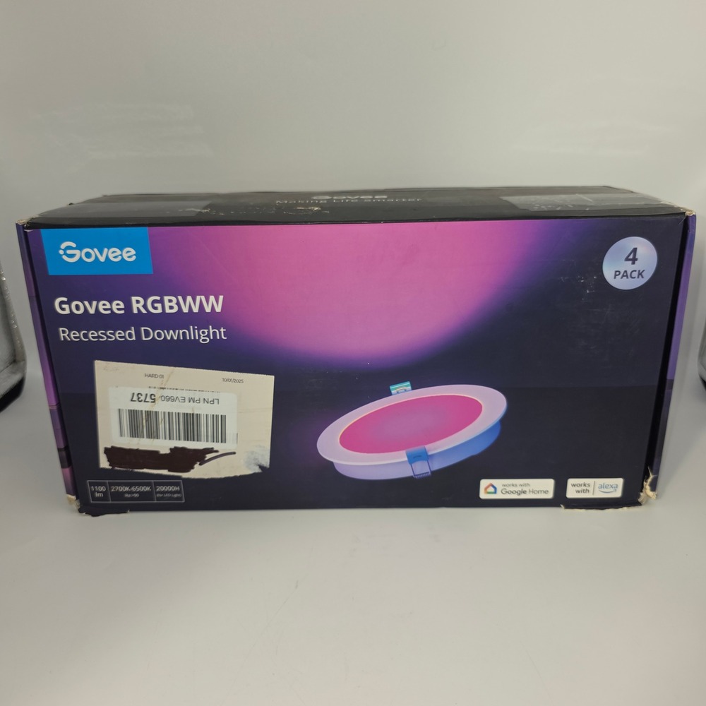 Govee Smart RGBWW Recessed Downlight 4 Pack H601A White Good 6in LED 1100lm